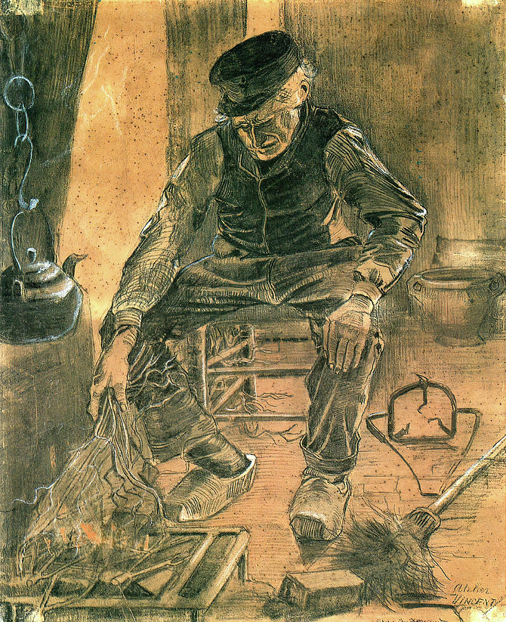 Old Man At The Fireside Painting
