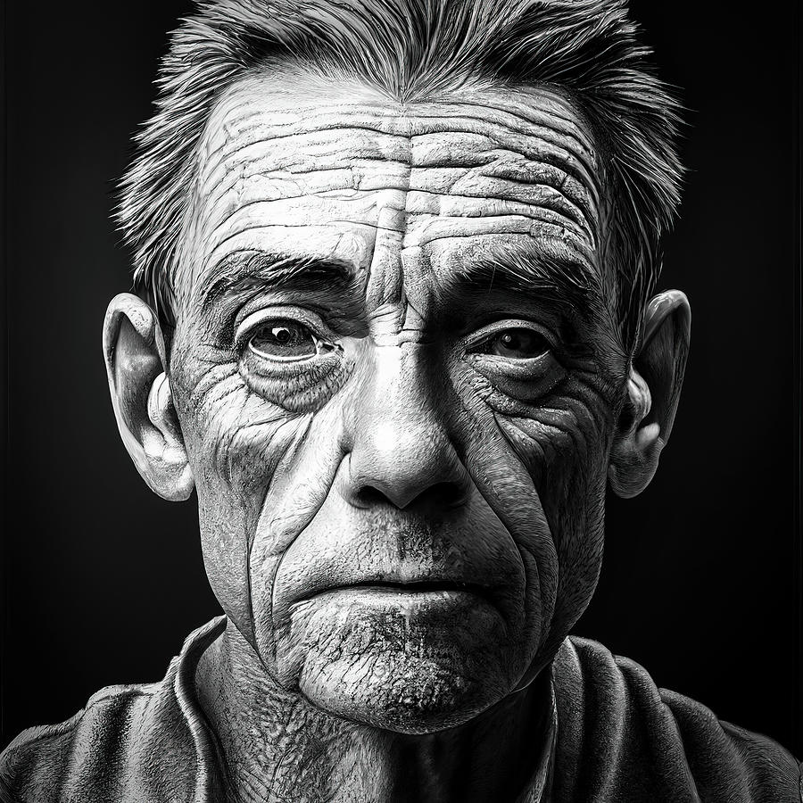 Old Man Intense Portrait 01 Black and White Digital Art by Matthias ...