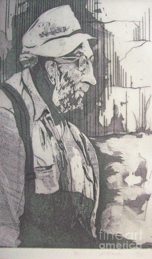 Black And White Painting - Old Man  by Linda Frank