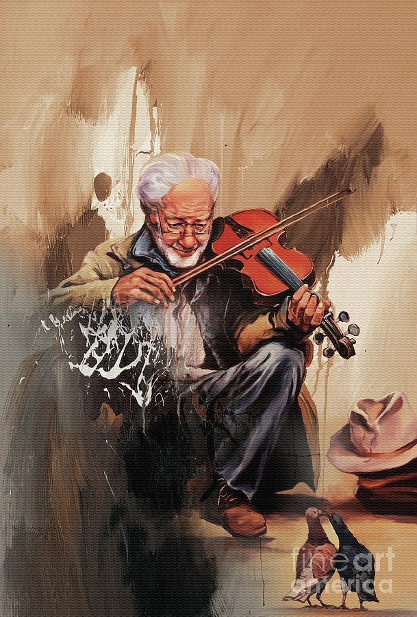 Pigeon Painting - Old man Playing Violin  by Gull G