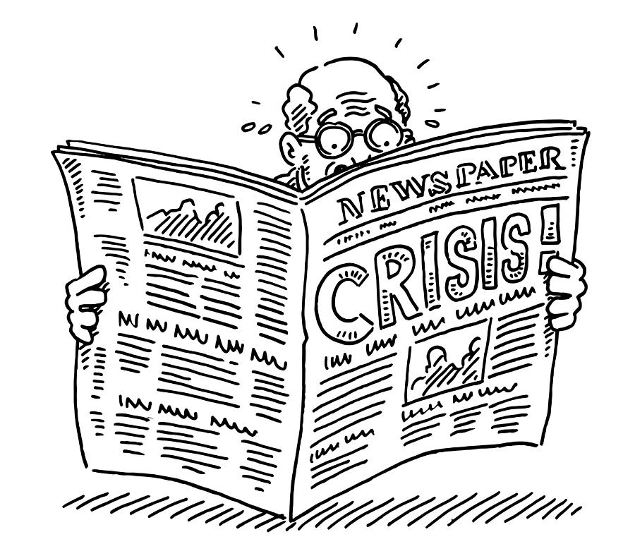 Old Man Reading Newspaper Shocking Crisis Drawing Drawing by FrankRamspott