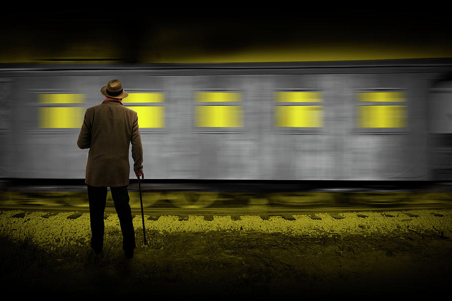 Old Man with a Cane standing along side a moving Railroad Train  Photograph by Randall Nyhof
