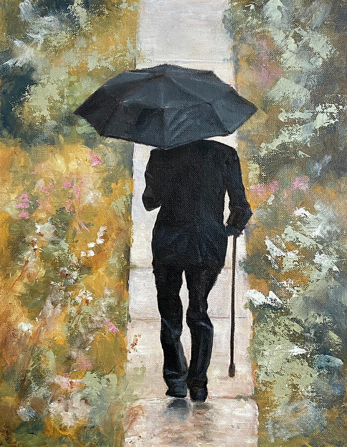 Old Man with Umbrella Painting by Masha Batkova