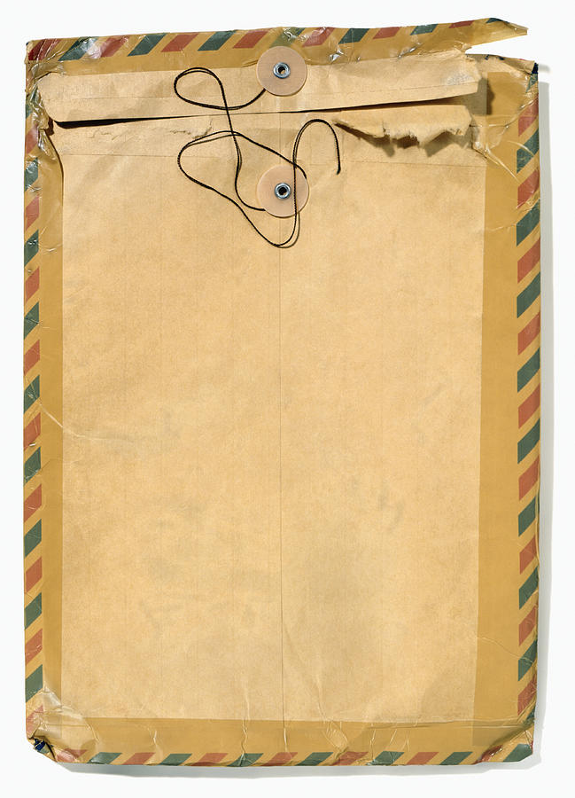 Old manila envelope with airmail tape Photograph by Steve Wisbauer