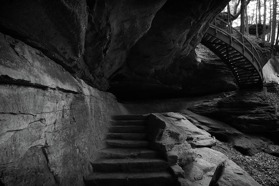 Old Mans Cave Ohio Steps Black And White Photograph by Dan Sproul