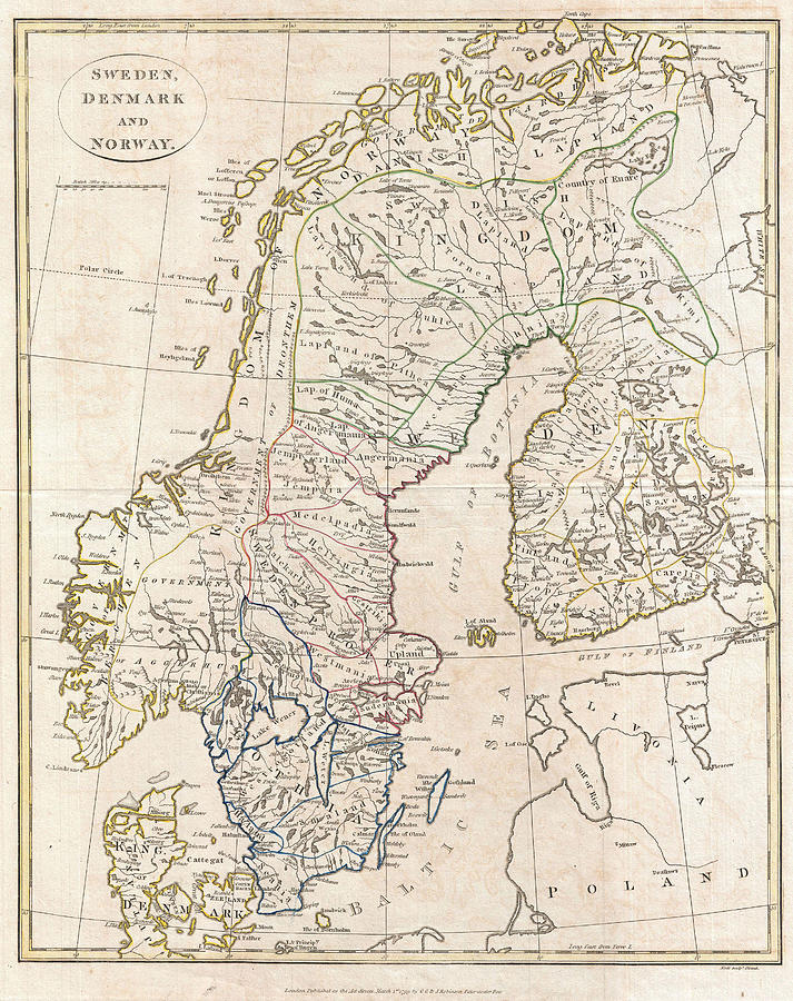 old map of Sweden, Denmark and Norway Drawing by Philip Openshaw - Fine