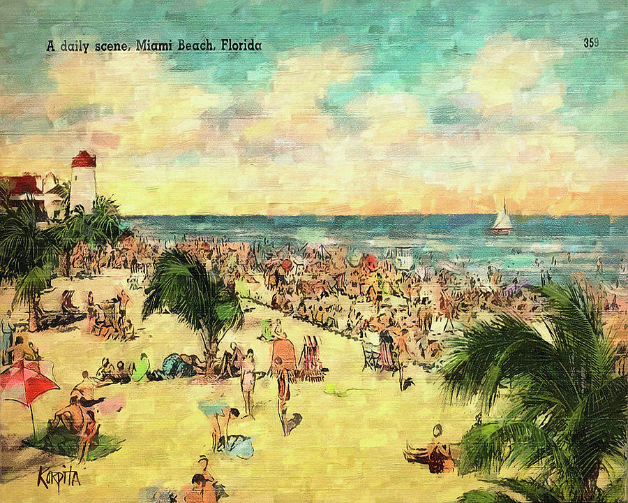 Old Miami Beach Postcard Painting by Rebecca Korpita