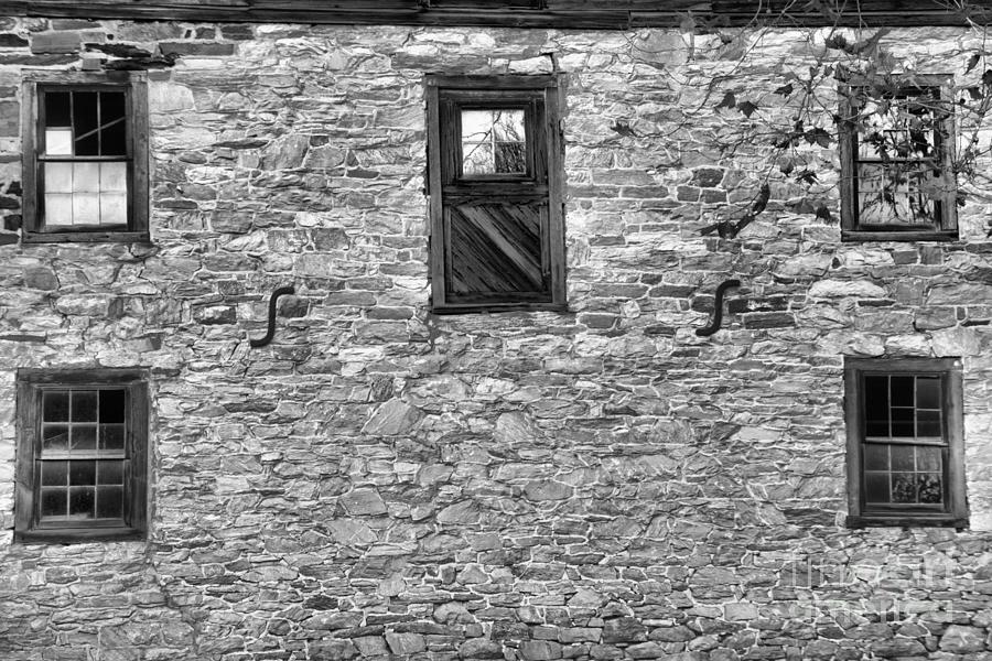 Fall Photograph - Old Mill Windows Black And White by Adam Jewell