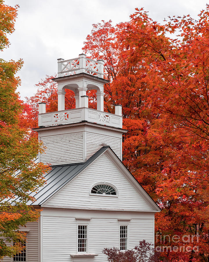 Old New England White Church Fall Foliage Vermont Photograph by Edward Fielding