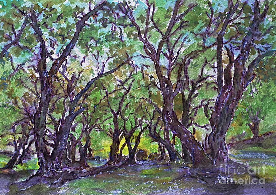 Old Olive Trees Garden in Lefkada Greece Painting by Amalia Suruceanu