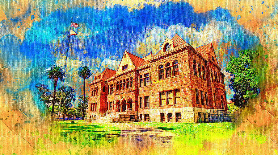 Old Orange County Courthouse, in Santa Ana, California - digital painting Digital Art by Nicko Prints