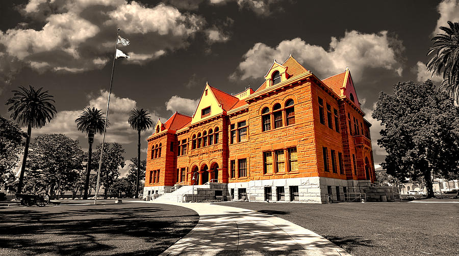 Old Orange County Courthouse, in Santa Ana, California - isolated in a black and white background Digital Art by Nicko Prints