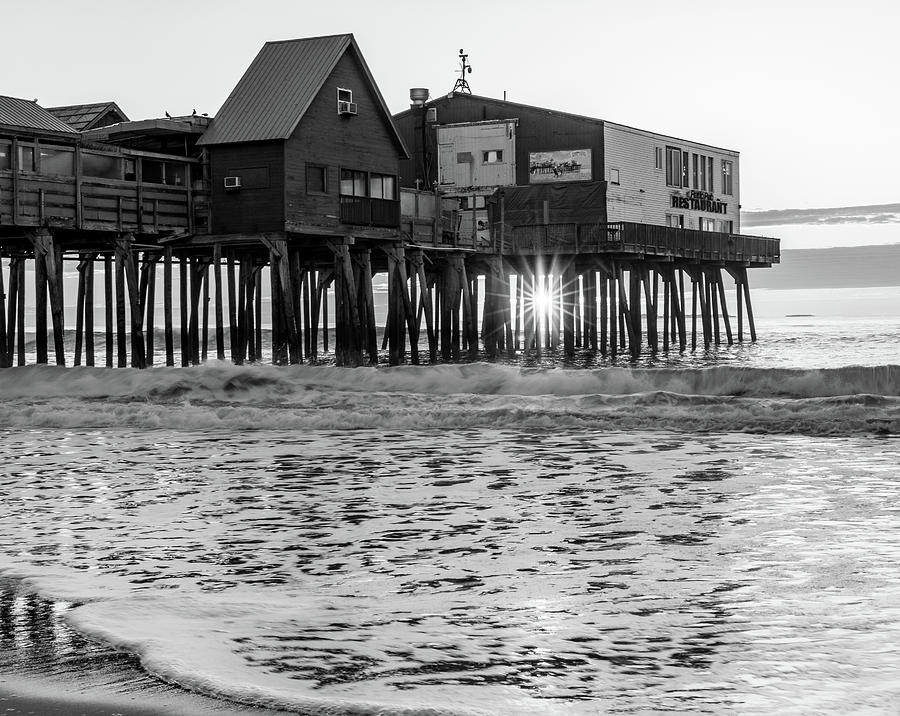 Old Orchard Pier Sunrise Black And White Photograph by Dan Sproul