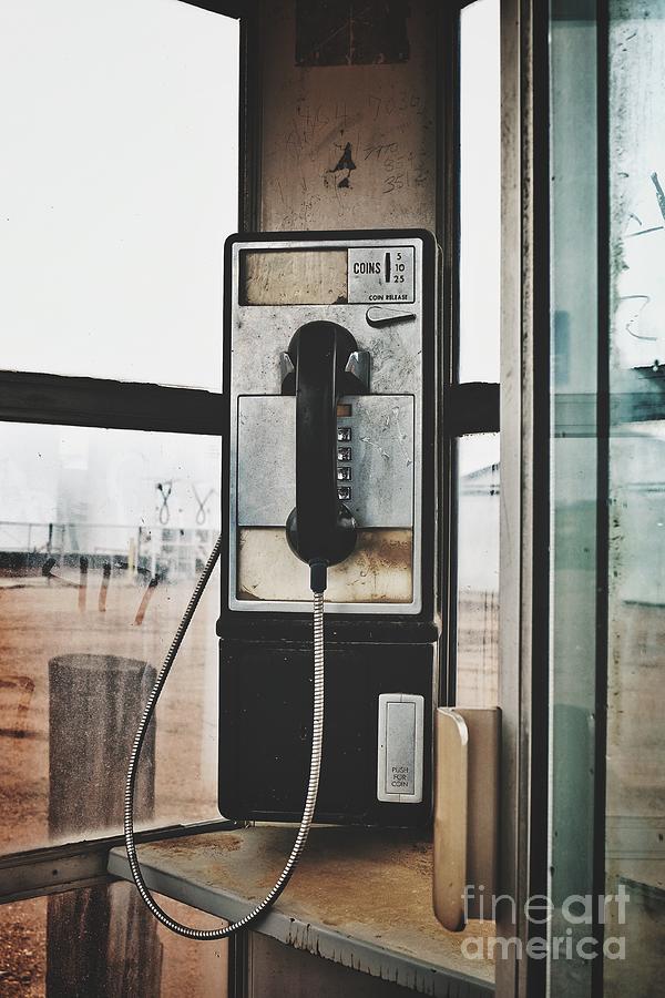 Sign Photograph - Old phone booth by Iryna Liveoak