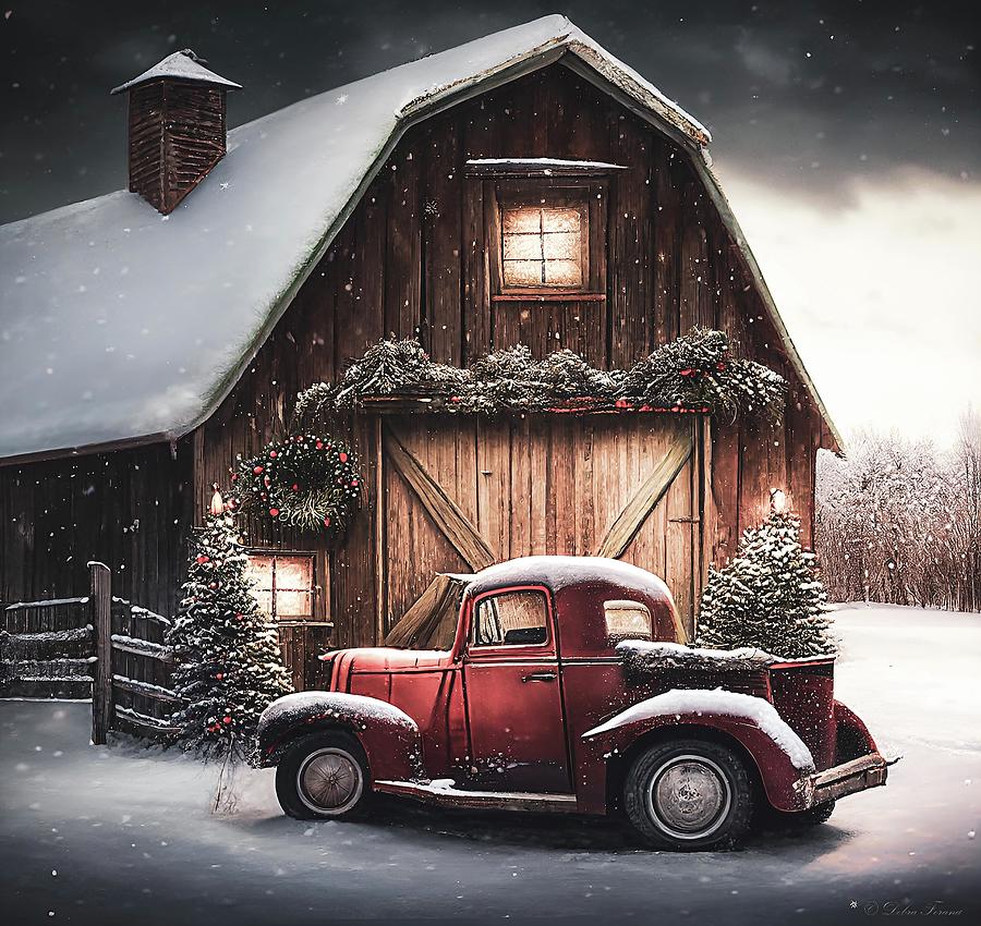Old Pickup Truck Ready For Christmas  Digital Art by Debra Forand