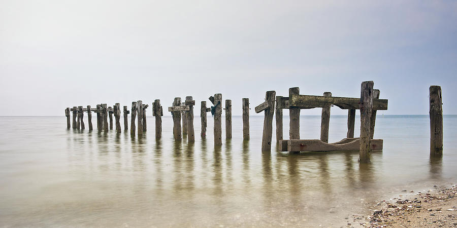Old Piers at Walnut Beach - Milford Ct Coastline Photograph by Photos by Thom