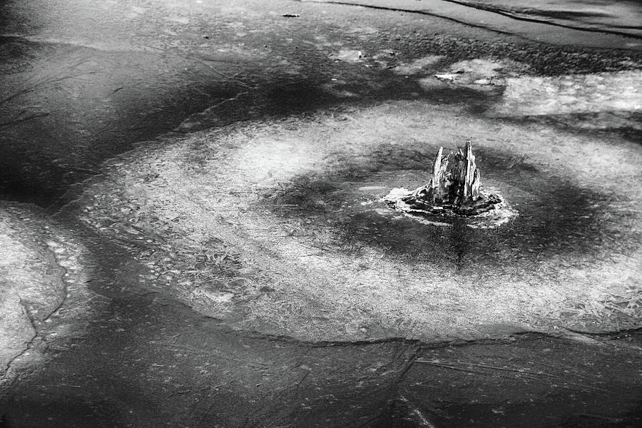 Old Piling in Ice BW 100922 Photograph by Mary Bedy
