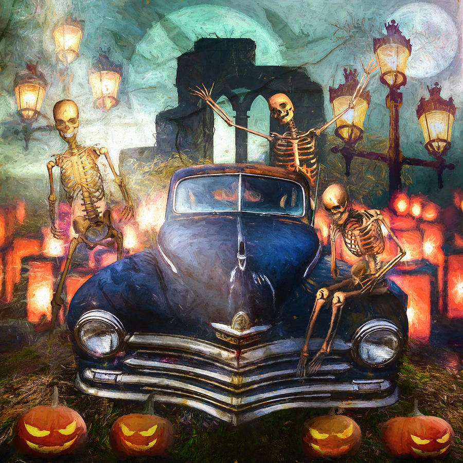 Fall Digital Art - Old Plymouth With the Halloween Skeletons Painting by Debra and Dave Vanderlaan