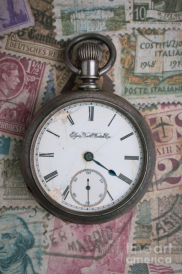 Old Pocket Watch and Vintage Stamps Photograph by Edward Fielding