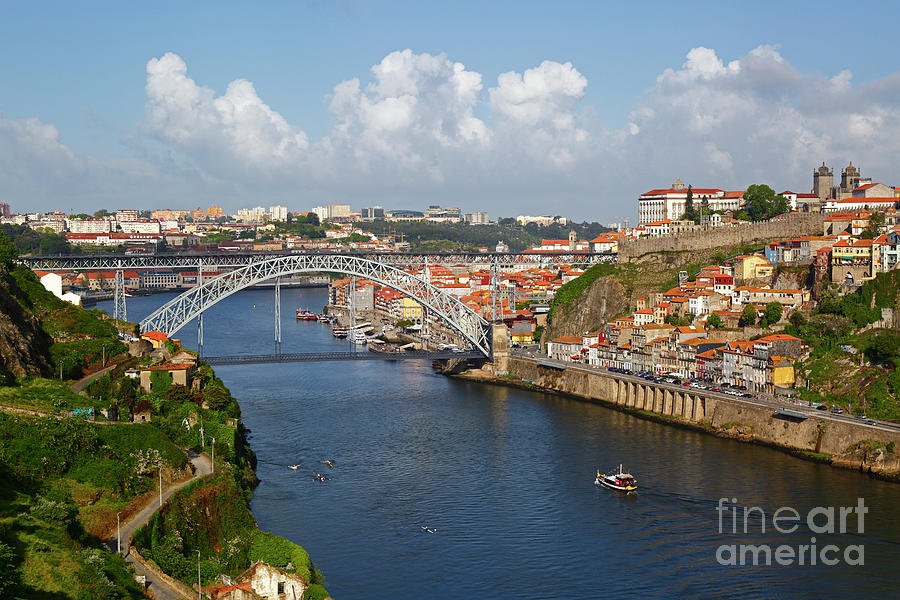 Bridge Photograph - Old Porto Dom Luis I Bridge and River Douro panorama Portugal by James Brunker