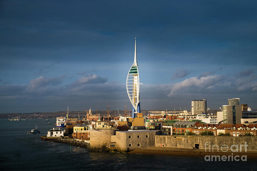 Old Portsmouth the Round Tower and the Spinnaker tower at the en Photograph by Peter Noyce
