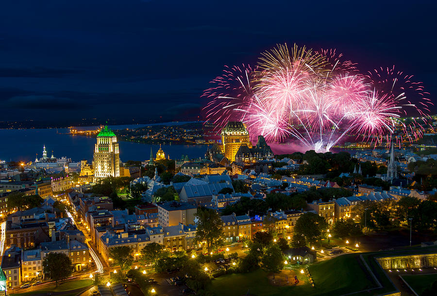 Old Quebec city Fireworks Photograph by Jean Surprenant