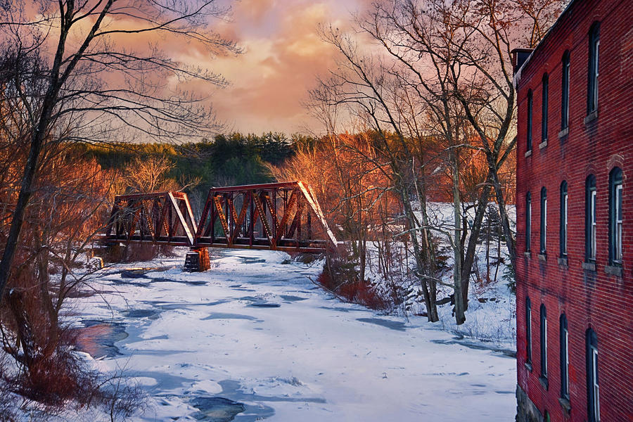 Old Railroad Bridge in Snow - Wilton NH Photograph by Joann Vitali