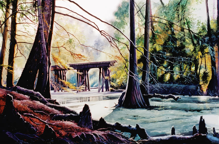 Old Railroad Bridge Painting by Randy Welborn