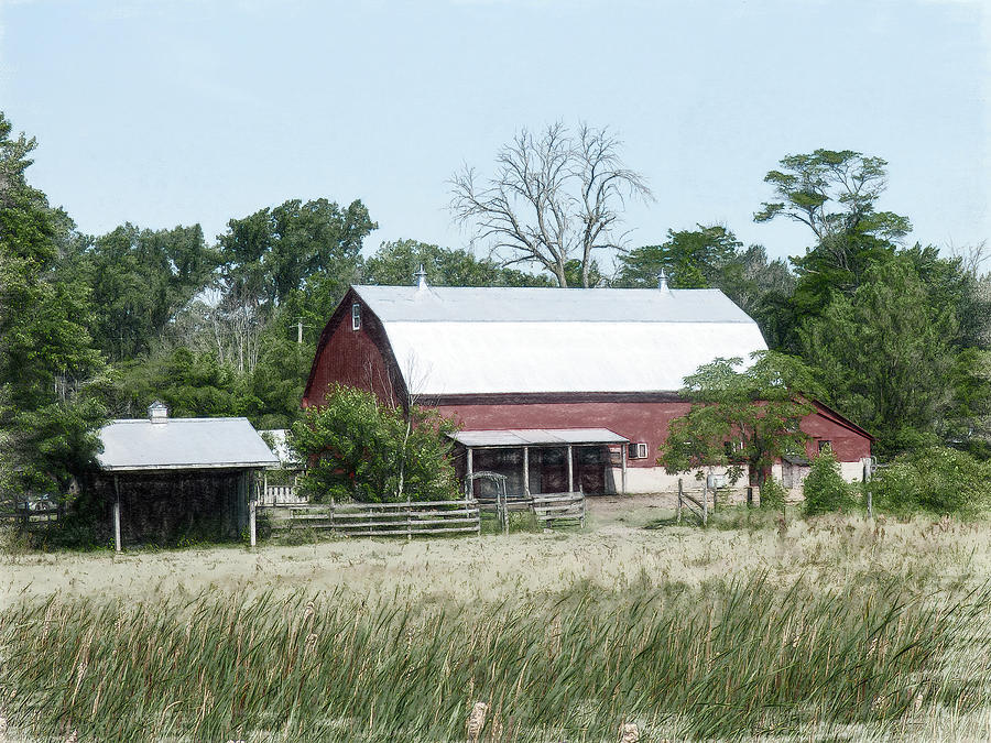 Old Red Barn By Stable And Pasture Photograph by Leslie Montgomery