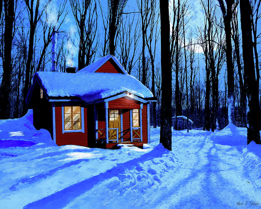 Old Red Cabin In A Snow Filled Landscape Mixed Media by Mark Tisdale