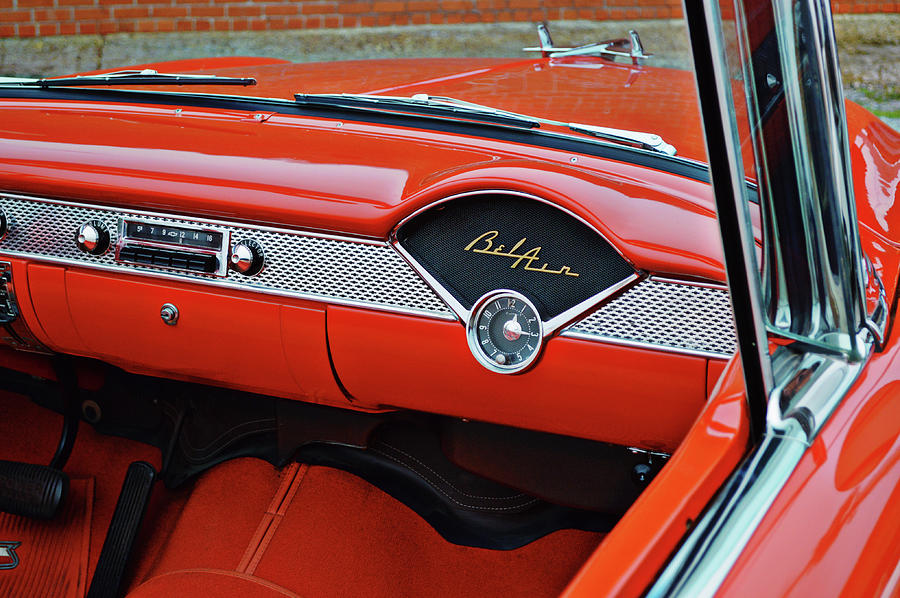 Old Red Classic Bel Air Car Right Dashboard Photograph by Gaby Ethington