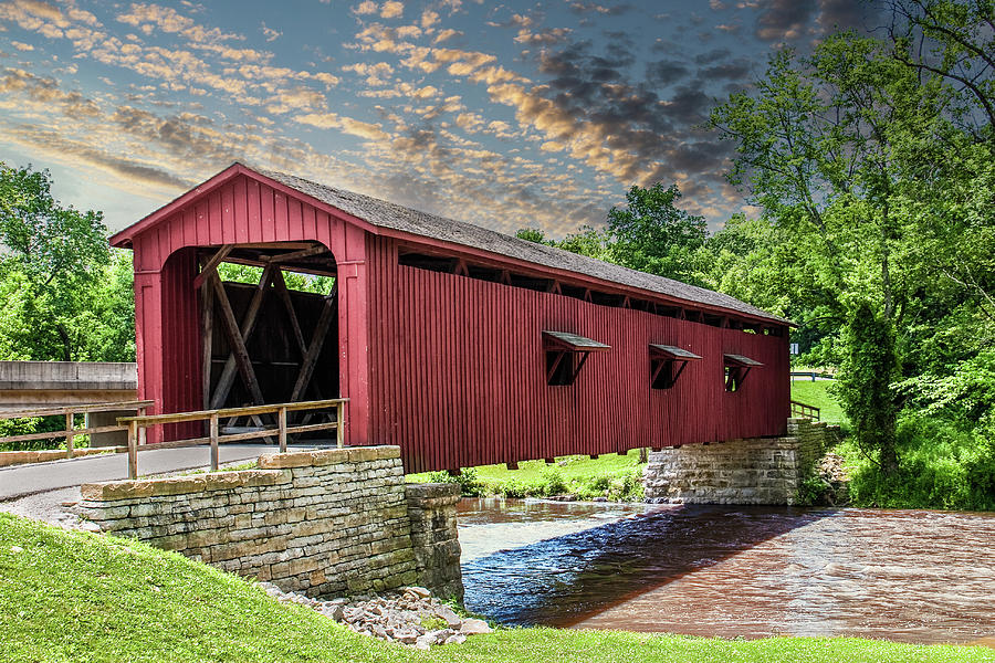 Old Red Covered Bridge Over Muddy River Photograph by Darryl Brooks