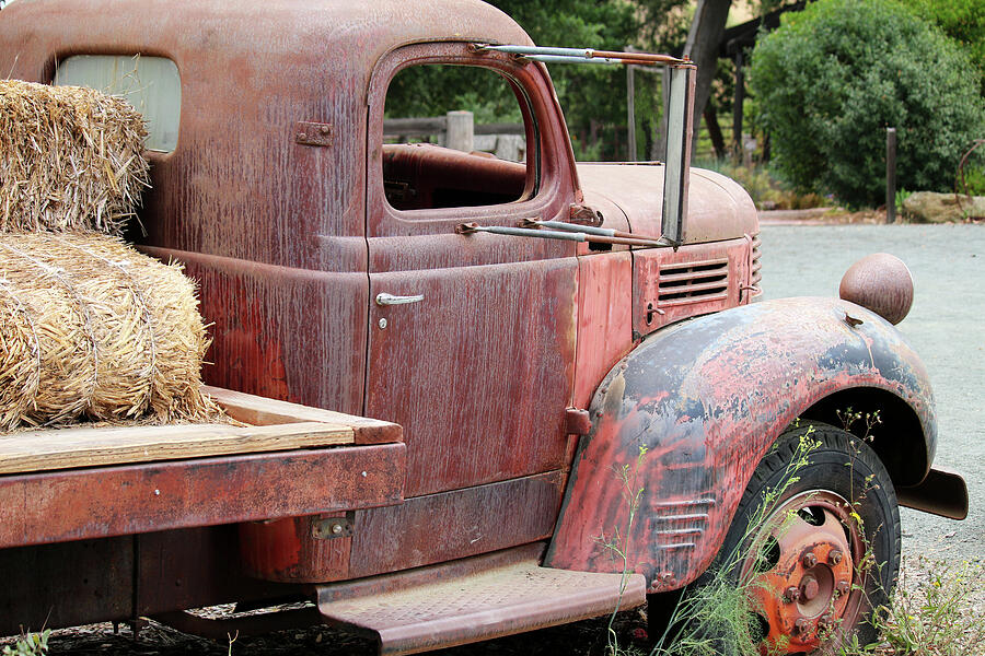 Transportation Photograph - Old Red Farm Truck by Art Block Collections