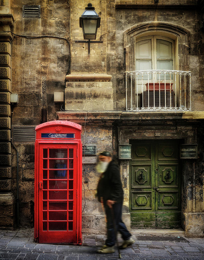 Old Red telephone booth in Valletta - Street photography Photograph by Stephan Grixti