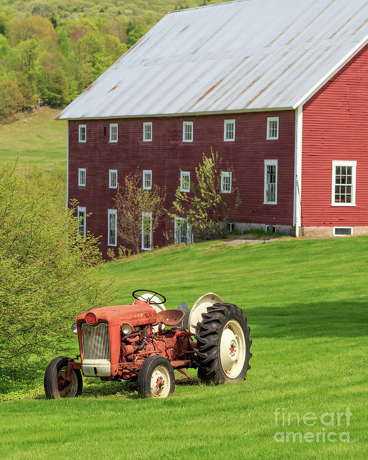 Old Red Tractor on a farm in Enfield NH 8x10 Photograph by Edward Fielding