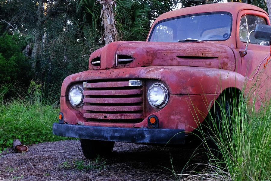 Old Red Truck by Grass Photograph by Darryl Brooks
