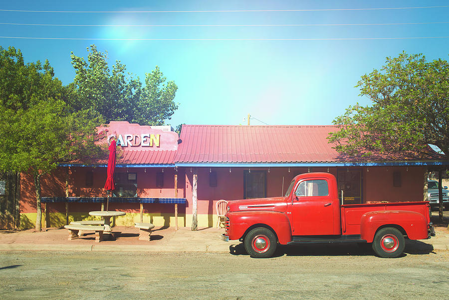 Truck Photograph - Old Red Truck in Marfa by Sonja Quintero