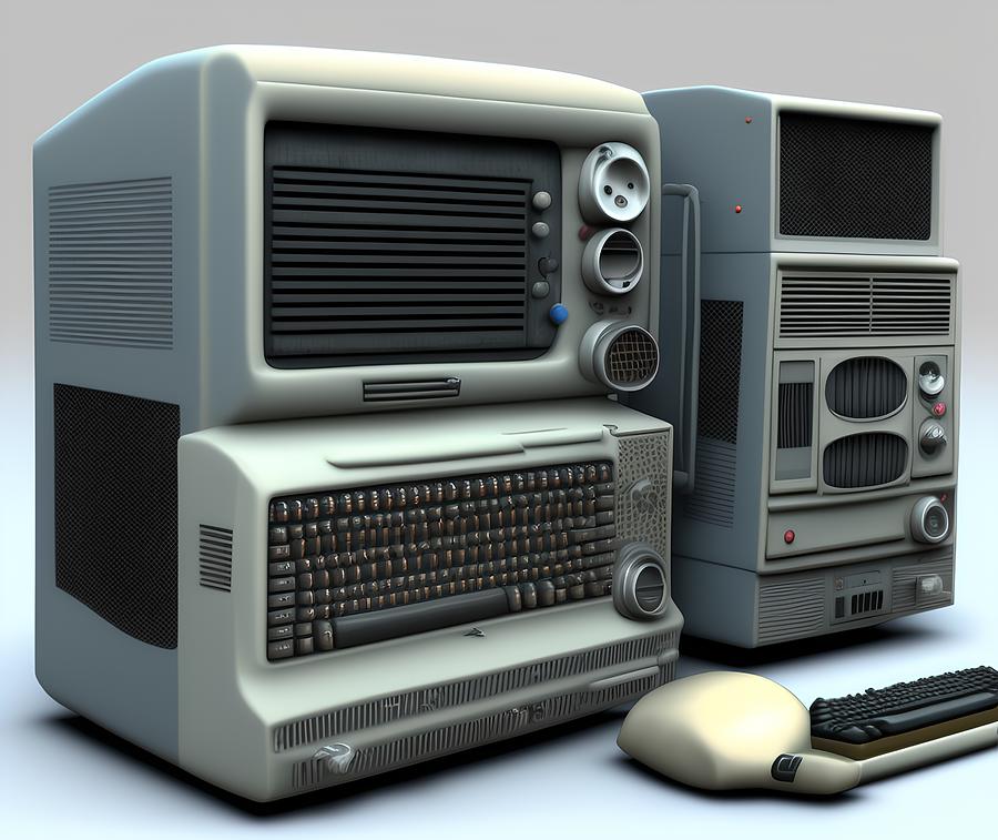 Old Retro Computer, Generative AI Illustration Digital Art by Miroslav