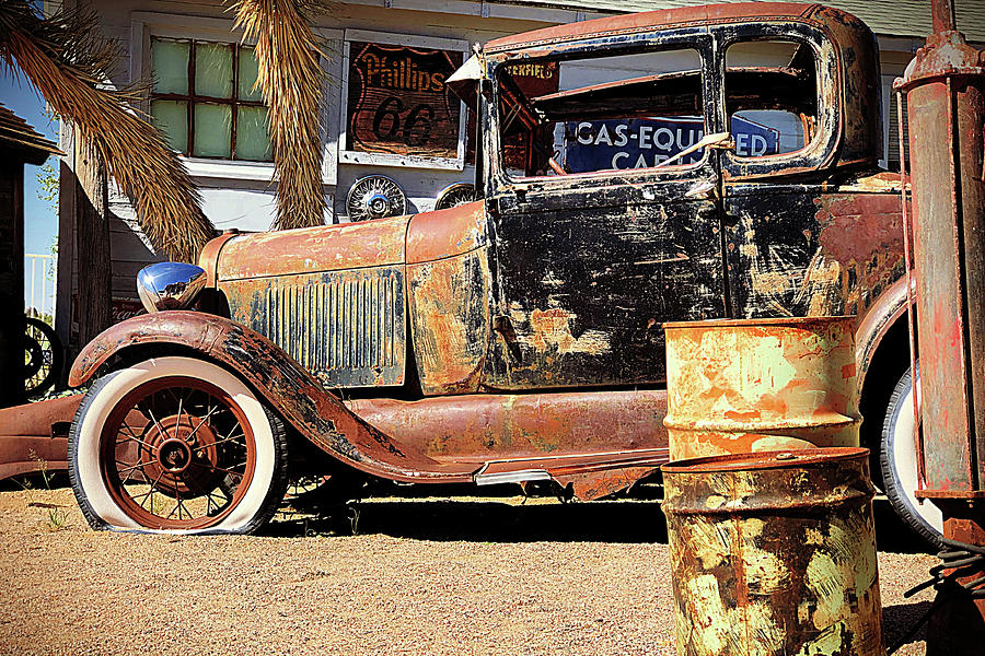 Vintage Photograph - Old rusted pickup truck, Route 66, Arizona by Tatiana Travelways
