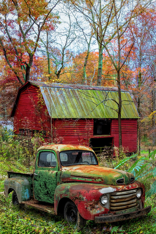 Old Rusty At The Red Barn Photograph By Debra And Dave Vanderlaan 