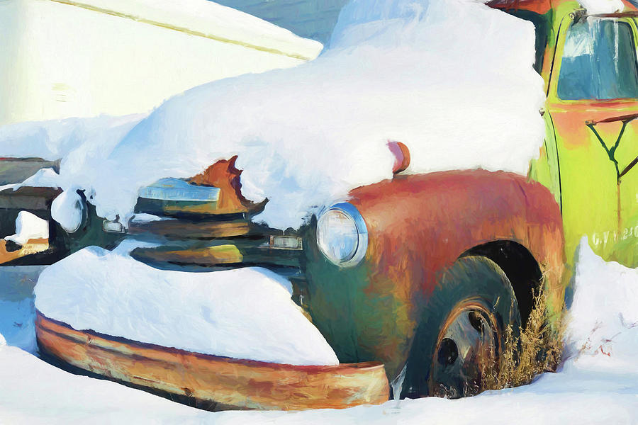 Old rusty Chevrolet truck covered by snow in Montana #2 Photograph by Tatiana Travelways