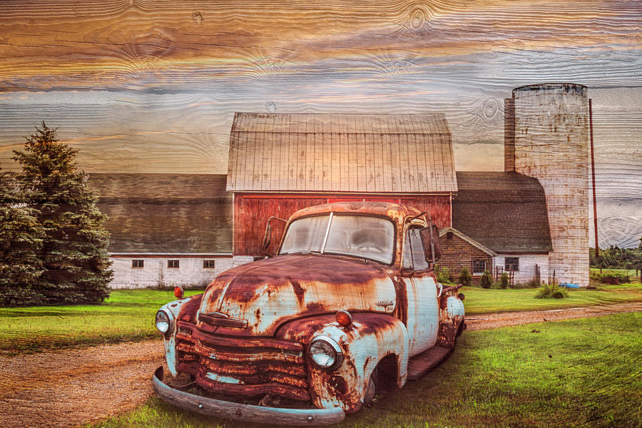 Old Rusty in the Countryside in Wood Textures Photograph by Debra and Dave Vanderlaan