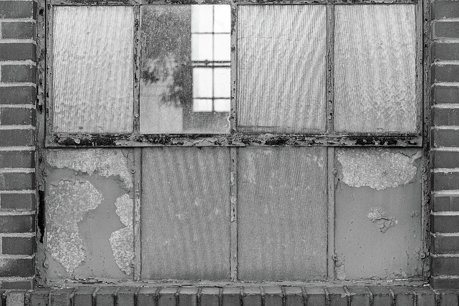 Old Rusty Window In Warehouse In Black And White Photograph