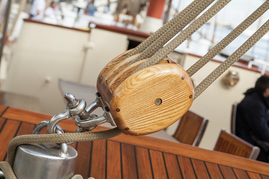 Old Sailing Boat Detail. Pulleys And Ropes Photograph