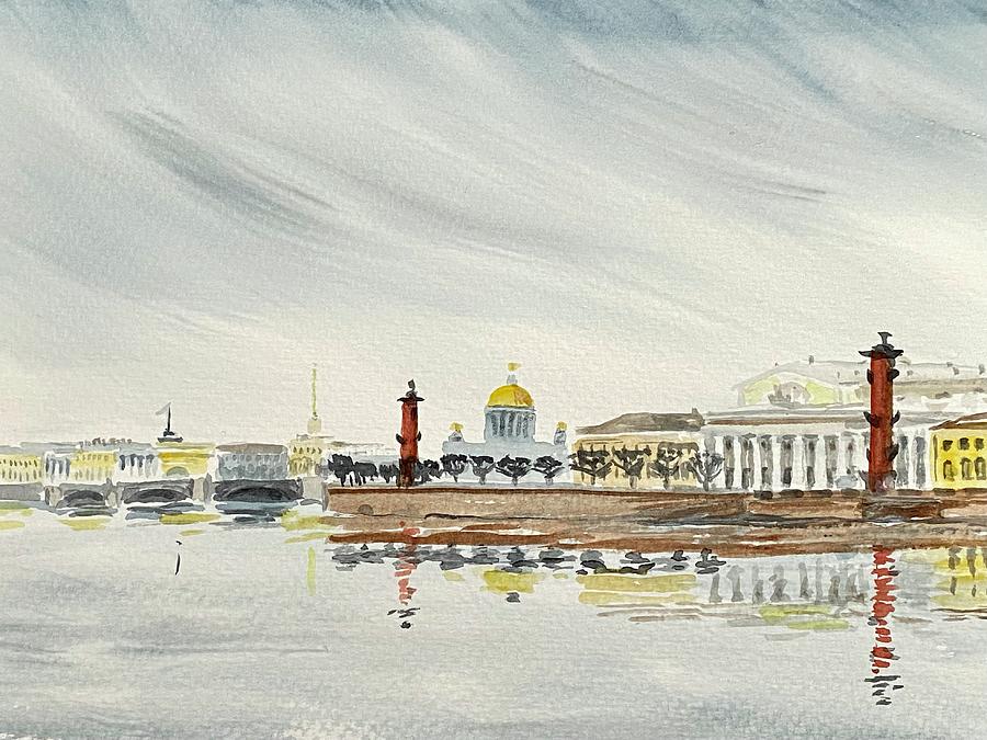 Old Saint Petersburg Stock Exchange And Rostral Columns Painting