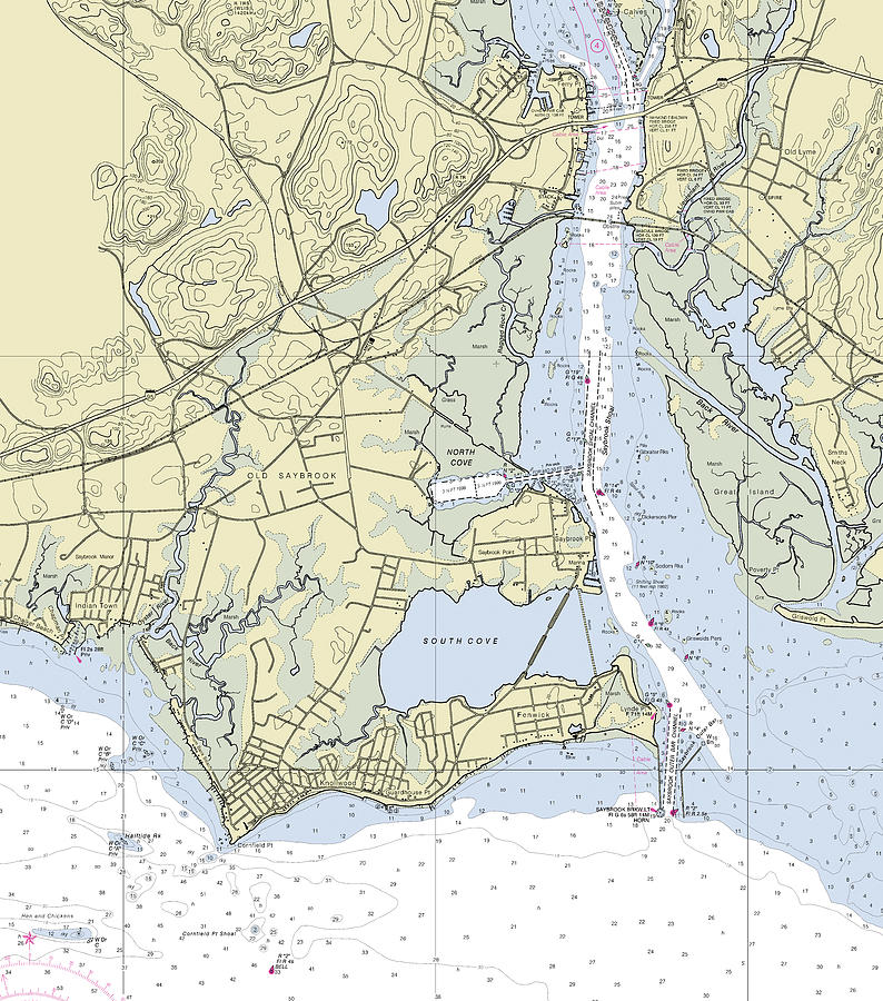 Old Saybrook Connecticut Nautical Chart Digital Art by Bret Johnstad