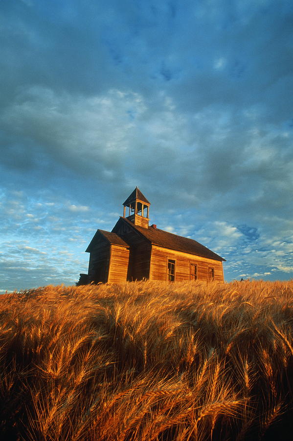 Old schoolhouse in wheat field, autumn, Washington, USA Photograph by Darrell Gulin