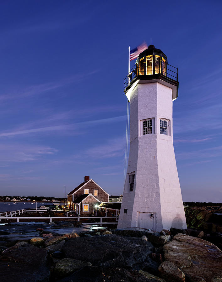 Flag Photograph - Old Scituate Lighthouse at Sunrise by Betty Denise