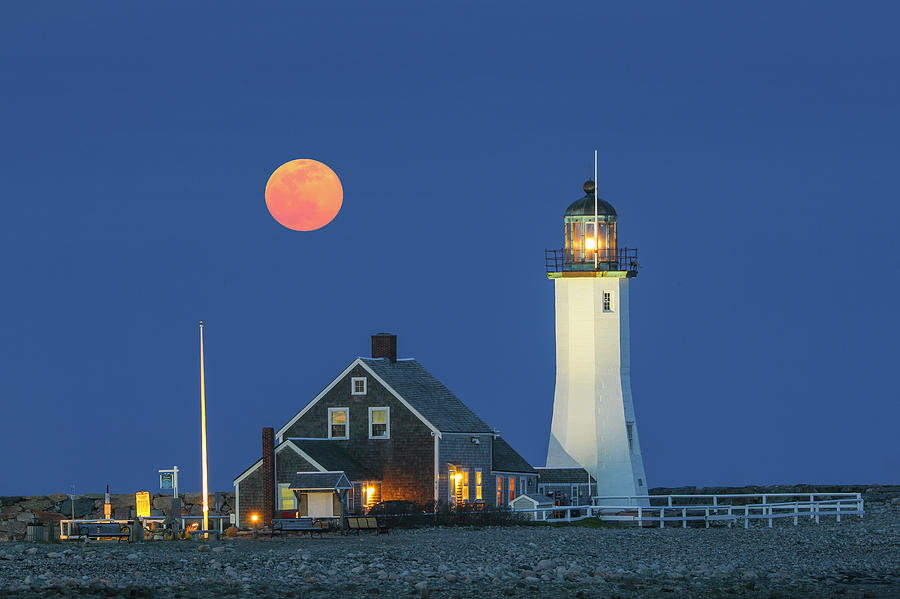 Old Scituate Lighthouse with Full Moon  Photograph by Juergen Roth