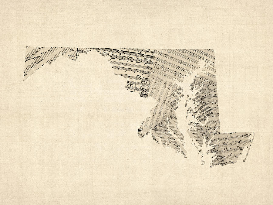 Old Sheet Music Map of Maryland Digital Art by Michael Tompsett